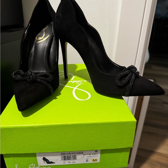 Sam Edelman Deela Black Suede Heels with Bow - Picture 1 of 7